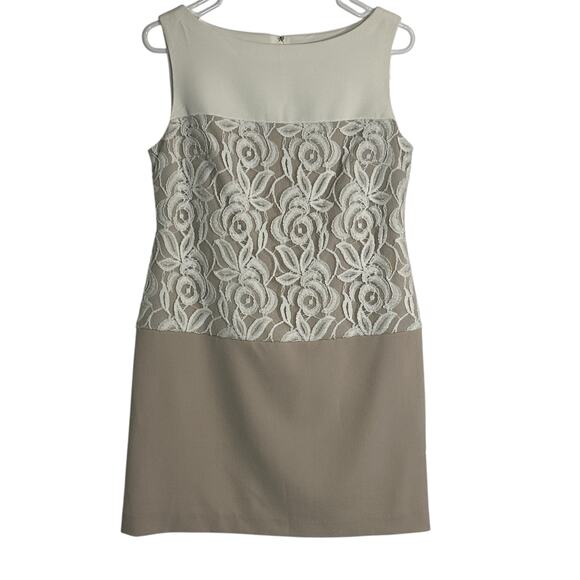 Sandra Darren Dress Womens 6P Neutral Colorblock Embroidered Sleeveless Sheath - Picture 1 of 11